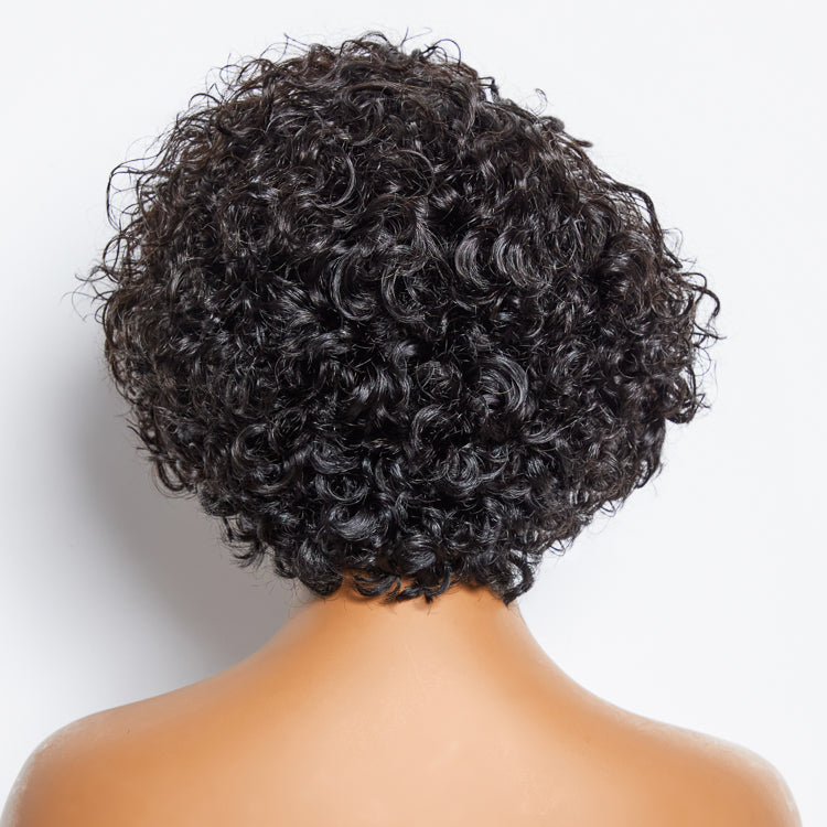 TedHair 8 inch Short Curly Pixie Cut 13"x4" Frontal Lace Wig Pre-Bleached Knots Brazilian Human Virgin Hair 150% Density