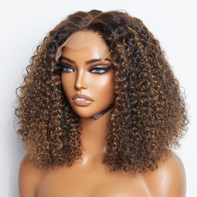 TedHair 14 inch 5"x5" Closure Lace Wig Kinky Curly Brazilian Human Virgin Hair 150% Density