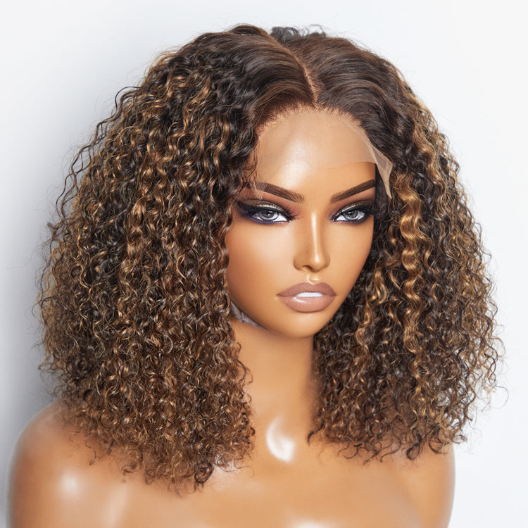 TedHair 14 inch 5"x5" Closure Lace Wig Kinky Curly Brazilian Human Virgin Hair 150% Density