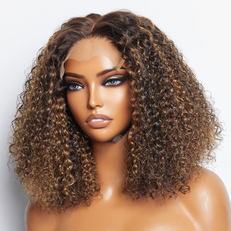 TedHair 14 inch 5"x5" Closure Lace Wig Kinky Curly Brazilian Human Virgin Hair 150% Density