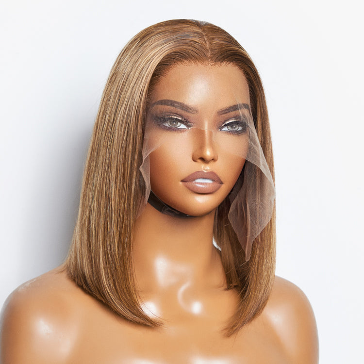 TedHair 12 Inches 13"x4" #P4/27 Straight Bob Lace Frontal Wig-100% Human Hair