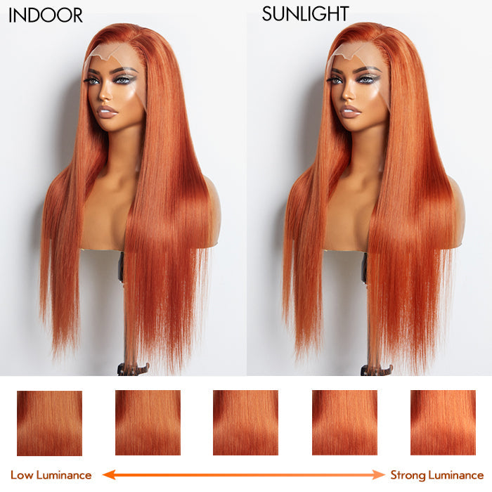 Tedhair 24 Inches Ginger 13"x4" Lace Front Straight Wig Pre-Plucked Free Part 150% Density-100% Human Hair