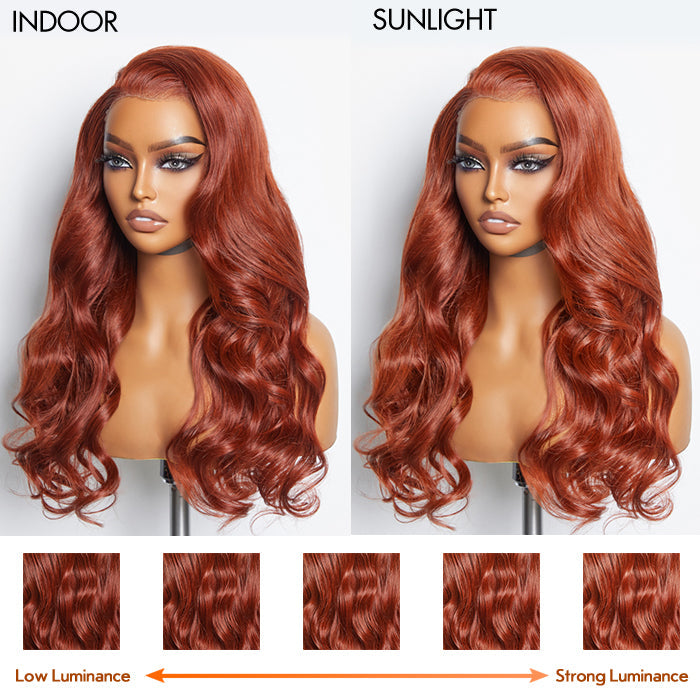 Tedhair 24 Inches 13"x4" Body Wavy Wear & Go Glueless #Redbrown Lace Frontal Wig-100% Human Hair