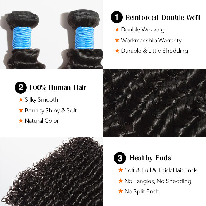 TedHair 10-30 Inch Deep Curly Virgin Brazilian Hair #1B Natural Black