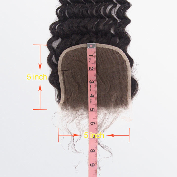 TedHair 14-20 Inch 5" x 5" Deep Wavy Free Parted Lace Closure #1B Natural Black