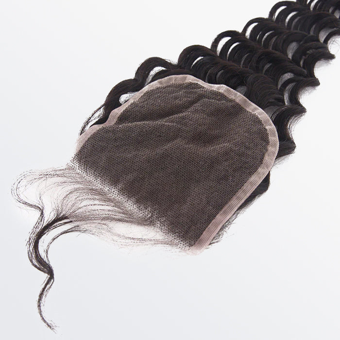 TedHair 12-20 Inch 4" x 4" Deep Wavy Free Parted Lace Closure #1B Natural Black