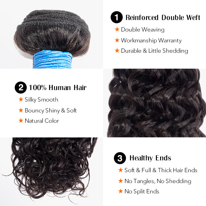 TedHair 10-30 Inch Water Wave Virgin Brazilian Hair #1B Natural Black