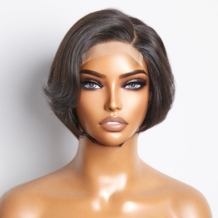 TedHair 8 Inches 4"x4" Natural Black Straight Bob Side Part Lace Closure Wig-100% Human Hair