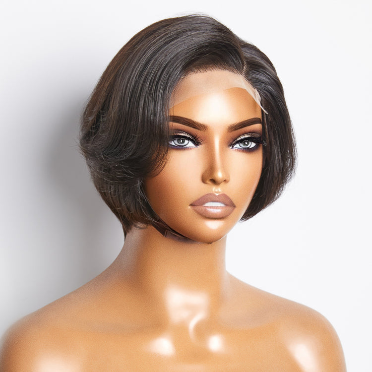 TedHair 8 Inches 4"x4" Natural Black Straight Bob Side Part Lace Closure Wig-100% Human Hair