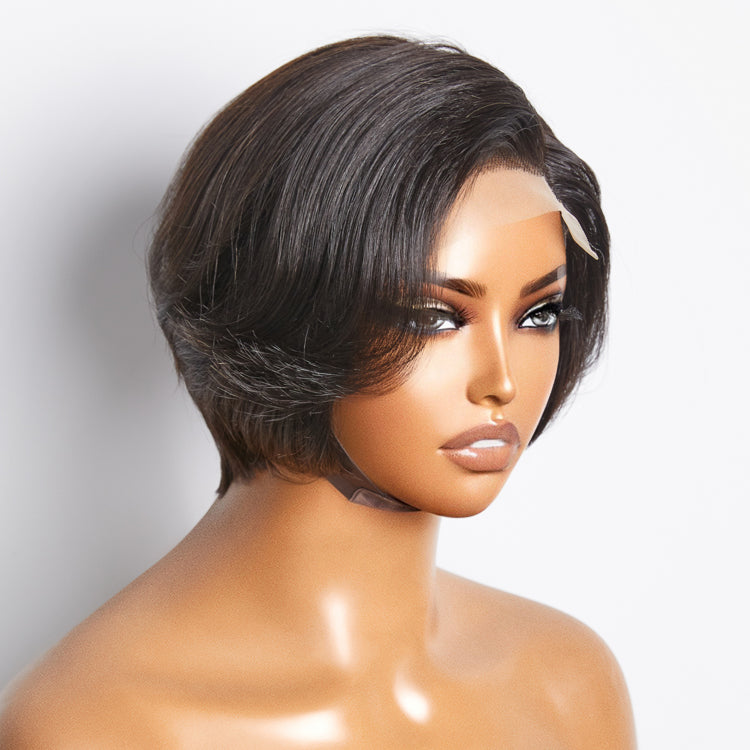 TedHair 8 Inches 4"x4" Natural Black Straight Bob Side Part Lace Closure Wig-100% Human Hair