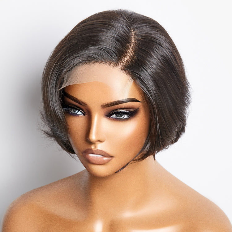 TedHair 8 Inches 4"x4" Natural Black Straight Bob Side Part Lace Closure Wig-100% Human Hair