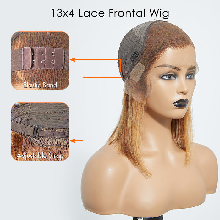 TedHair 12 Inches 13"x4" #P4/27 Straight Bob Lace Frontal Wig-100% Human Hair