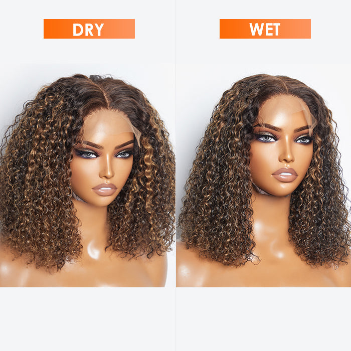 TedHair 14 inch 5"x5" Closure Lace Wig Kinky Curly Brazilian Human Virgin Hair 150% Density