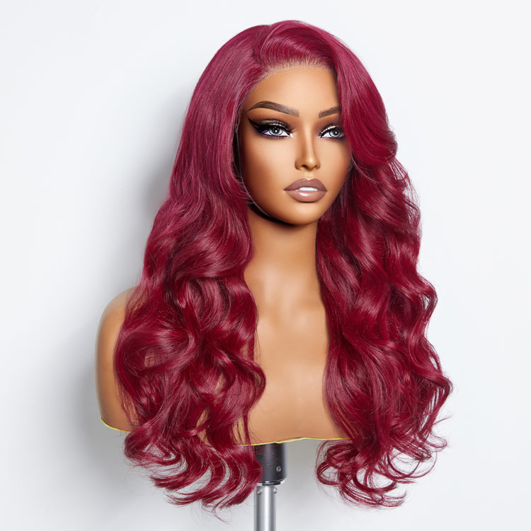 Tedhair 24 Inches 5"x5" Body Wavy Wear & Go Glueless #99j Lace Closure Wig-100% Human Hair