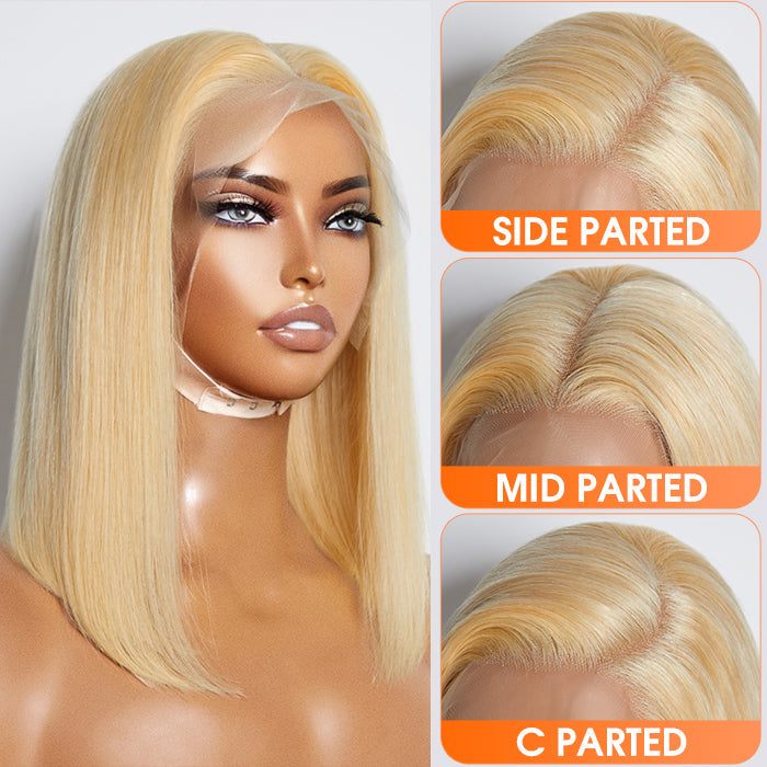 Tedhair 10-14 Inch Pre-Plucked 13"x4" #613 Straight Bob Lace Frontal Wig 150% Density