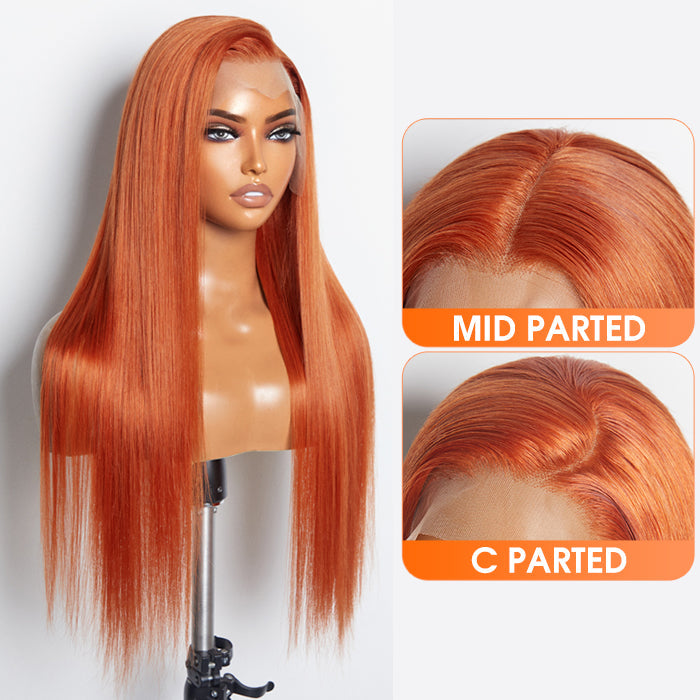 Tedhair 24 Inches Ginger 13"x4" Lace Front Straight Wig Pre-Plucked Free Part 150% Density-100% Human Hair