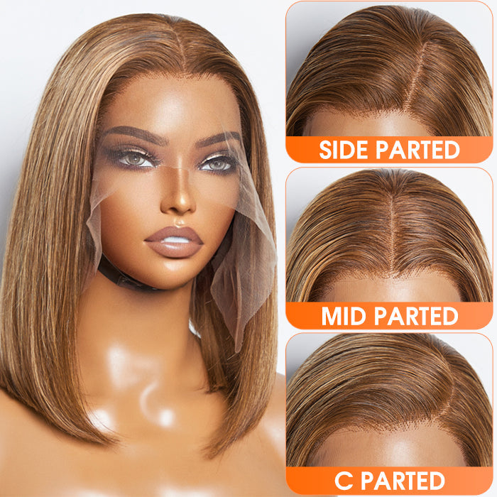 TedHair 12 Inches 13"x4" #P4/27 Straight Bob Lace Frontal Wig-100% Human Hair