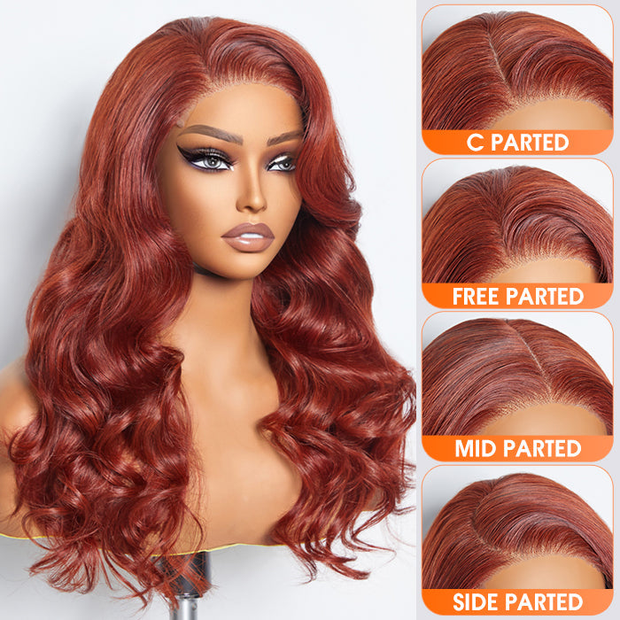 Tedhair 24 Inches 5"x5" Body Wavy Wear & Go Glueless #Redbrown Lace Closure Wig-100% Human Hair