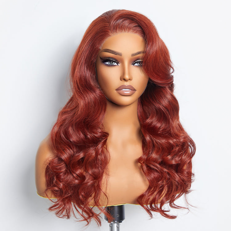 Tedhair 24 Inches 5"x5" Body Wavy Wear & Go Glueless #Redbrown Lace Closure Wig-100% Human Hair
