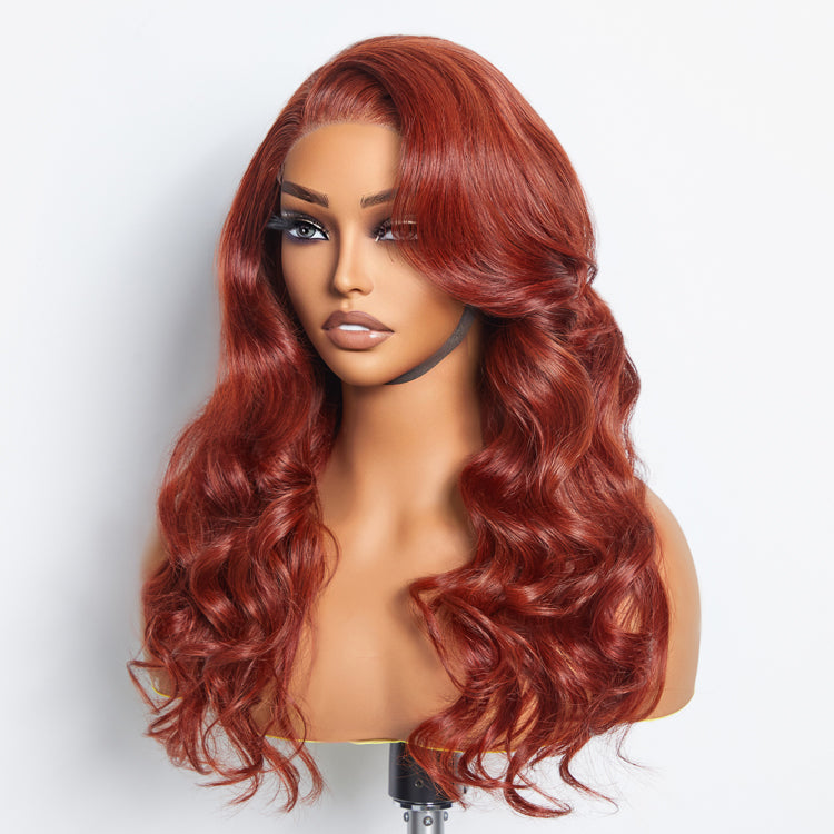 Tedhair 24 Inches 5"x5" Body Wavy Wear & Go Glueless #Redbrown Lace Closure Wig-100% Human Hair