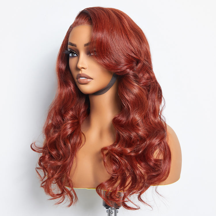 Tedhair 24 Inches 5"x5" Body Wavy Wear & Go Glueless #Redbrown Lace Closure Wig-100% Human Hair