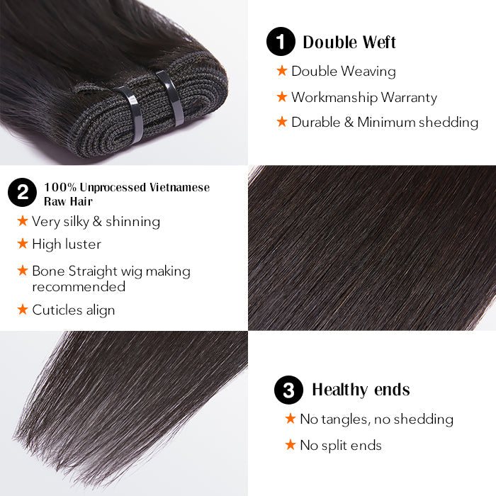 TedHair 18-30 Inches Raw Vietnam Hair Bundles Straight #1B Natural Black