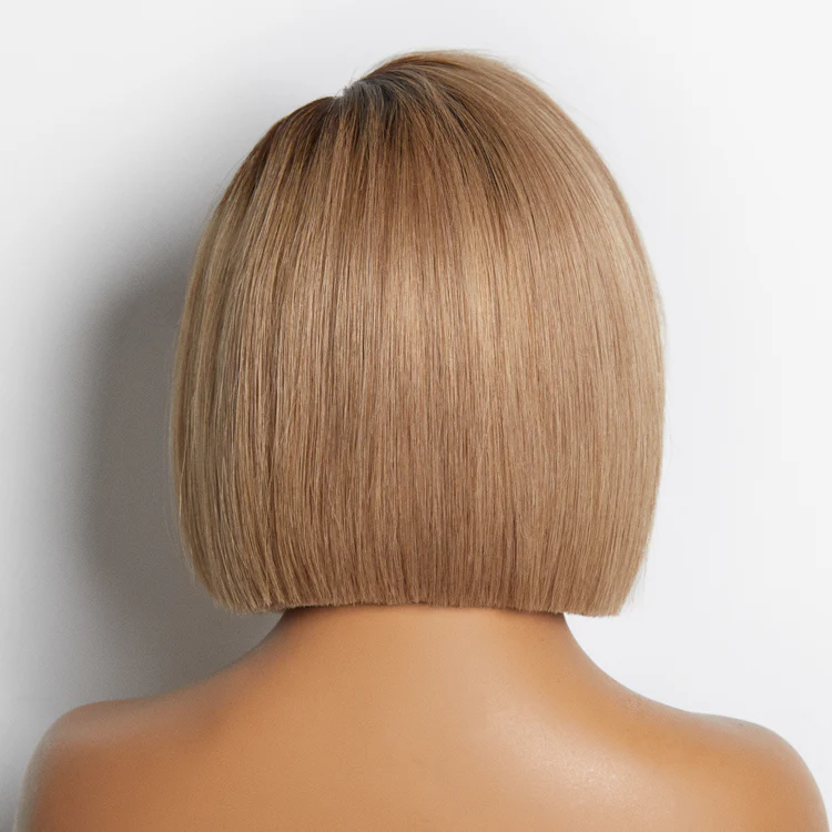 TedHair 8 inch Ash Blonde Ombre Blunt Cut Bob Glueless Minimalist HD Lace Ready to Go Short Bob Wig