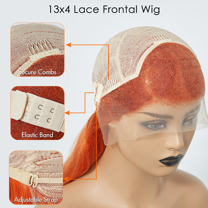 Tedhair 24 Inches Ginger 13"x4" Lace Front Body Wavy Wig Pre-Plucked Free Part 150% Density-100% Human Hair