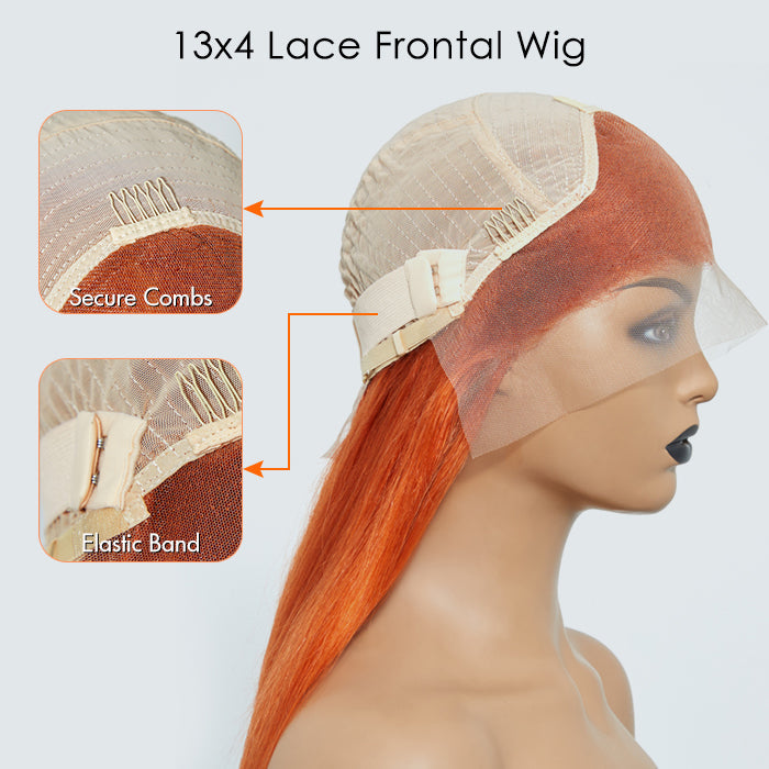 Tedhair 24 Inches Ginger 13"x4" Lace Front Straight Wig Pre-Plucked Free Part 150% Density-100% Human Hair