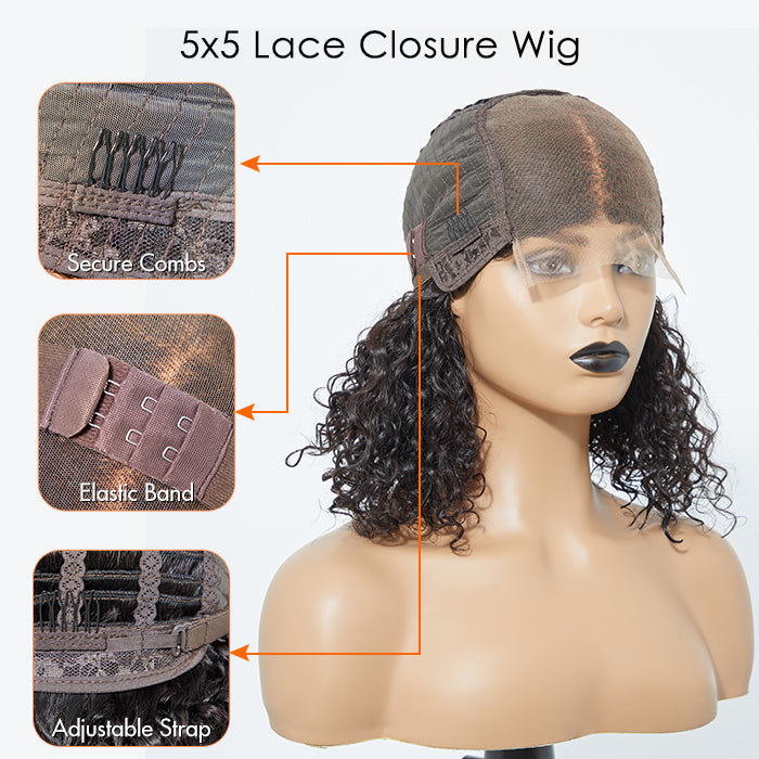 TedHair 5x5 Glueless Lace Closure Bob Wig 150% Density Water Wave