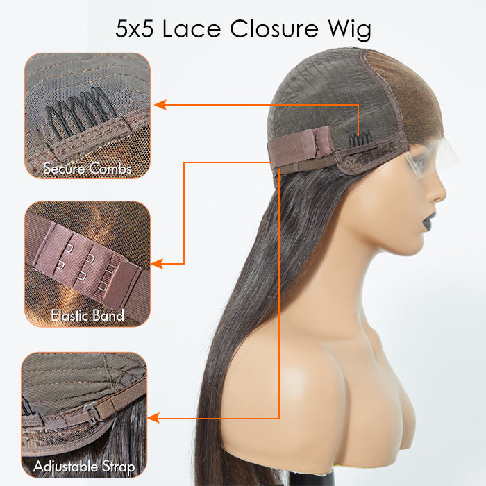 TedHair 5x5 HD Glueless Lace Closure Wig Straight 180% Density