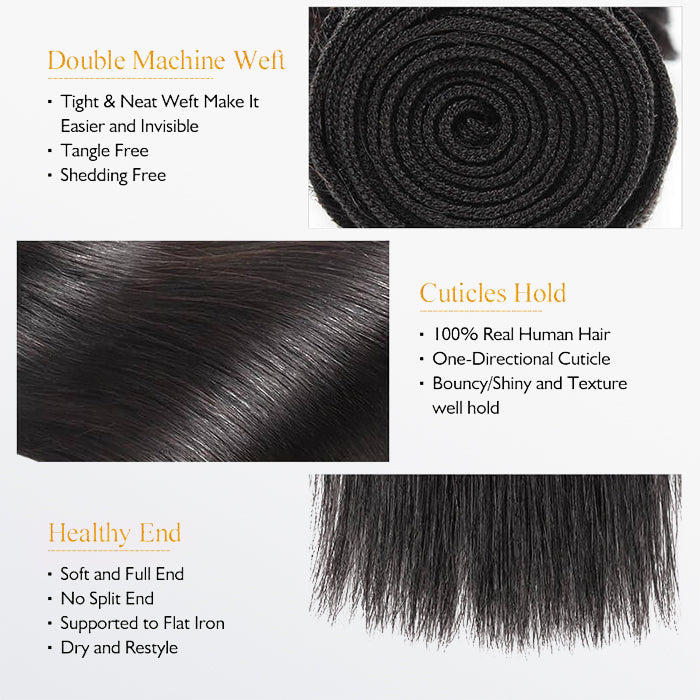 TedHair 10-36 Inch Straight Virgin Brazilian Hair #1B Natural Black