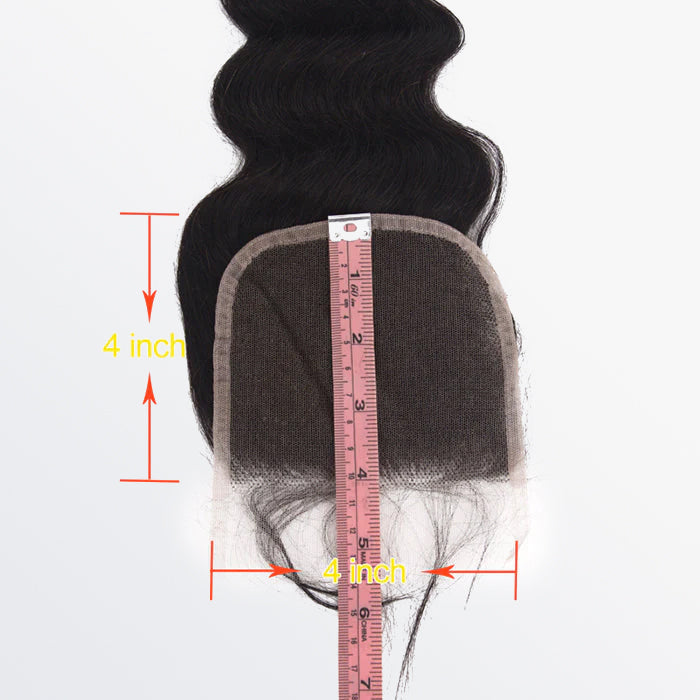 TedHair 12-20 Inch 4" x 4" Ocean Wavy Free Parted Lace Closure #1B Natural Black