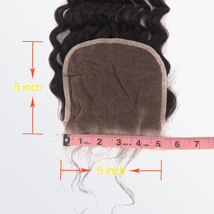 TedHair 14-20 Inch 5" x 5" Deep Wavy Free Parted Lace Closure #1B Natural Black