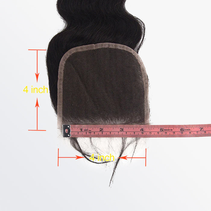 TedHair 12-20 Inch 4" x 4" Ocean Wavy Free Parted Lace Closure #1B Natural Black