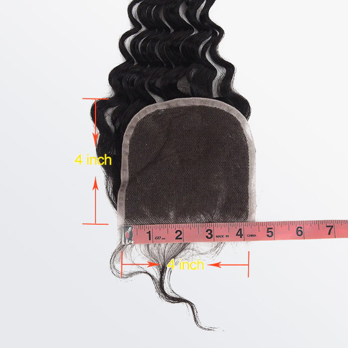 TedHair 12-20 Inch 4" x 4" Deep Wavy Free Parted Lace Closure #1B Natural Black