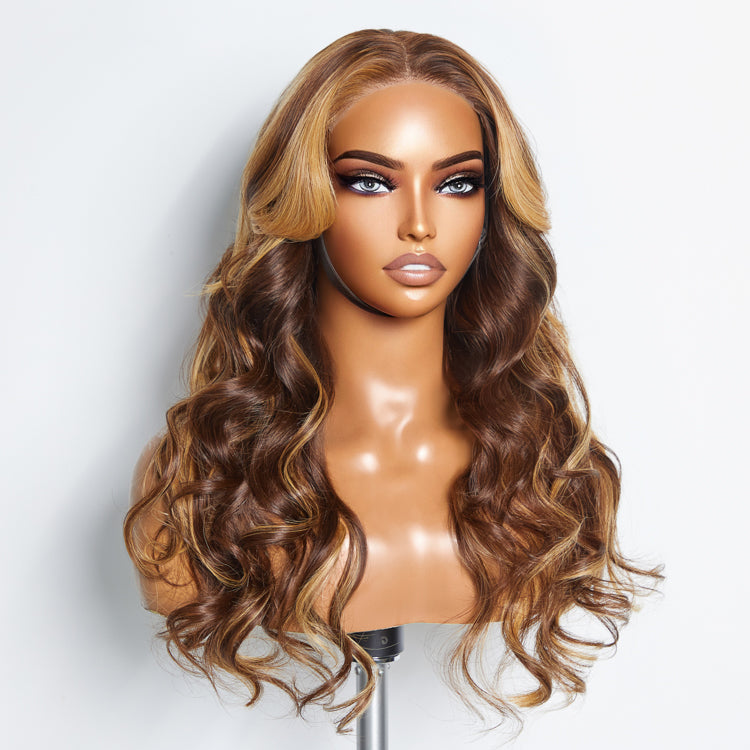 Tedhair 24 Inches 5"x5" Body Wavy Wear & Go Glueless #4/27 Lace Closure Wig-100% Human Hair
