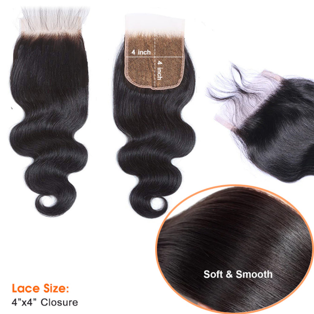TedHair 12-20 Inch 4.5" x 4.5" Upgrade Body Wavy Free Parted Lace Closure #1B Natural Black