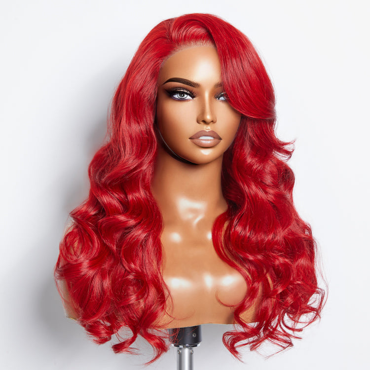 Tedhair 24 Inches 5"x5" Body Wavy Wear & Go Glueless #Red Lace Closure Wig-100% Human Hair