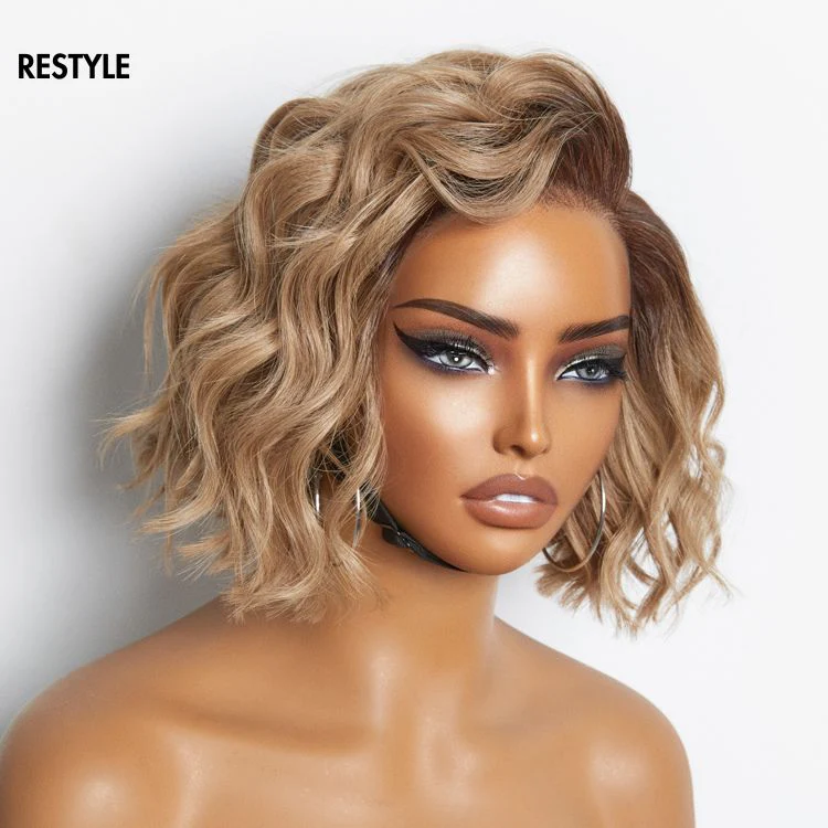 TedHair 8 inch Ash Blonde Ombre Blunt Cut Bob Glueless Minimalist HD Lace Ready to Go Short Bob Wig