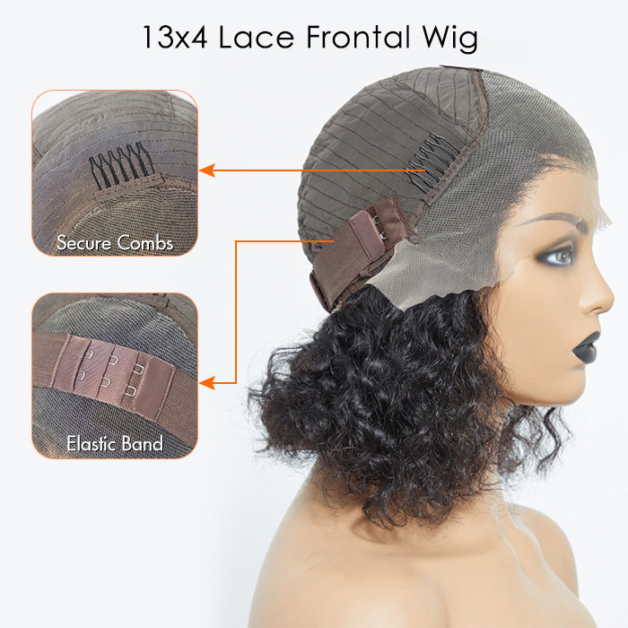 TedHair 12/14 Inches 13"x4" Natural Black Water Wavy Bob 3D Transparent Lace Frontal Wig-100% Human Hair