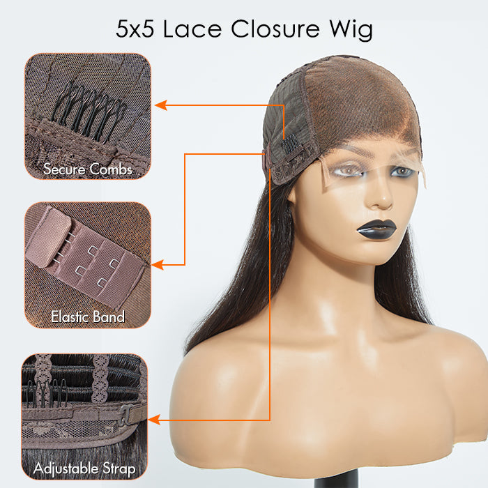 TedHair 5x5 Glueless Lace Closure Bob Wig 150% Density Straight