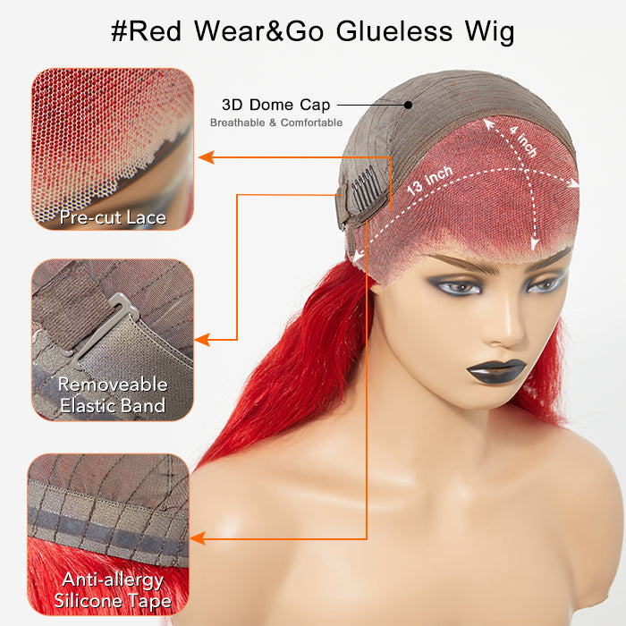 Tedhair 24 Inches 5"x5" Body Wavy Wear & Go Glueless #Red Lace Closure Wig-100% Human Hair