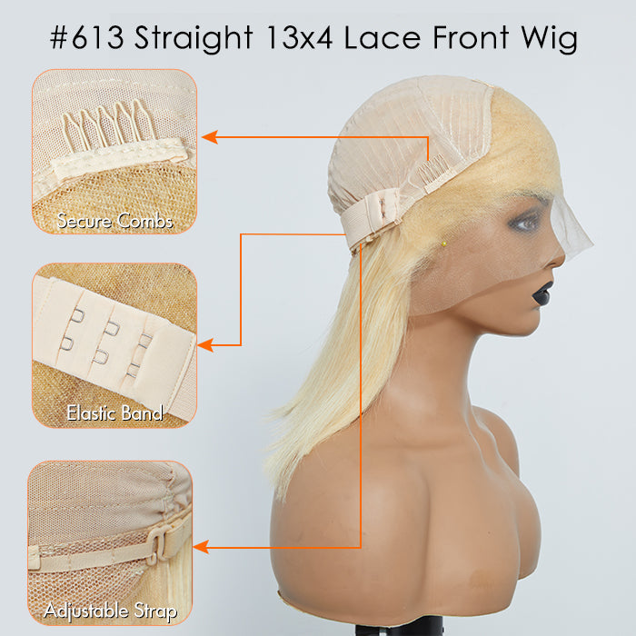 Tedhair 10-14 Inch Pre-Plucked 13"x4" #613 Straight Bob Lace Frontal Wig 150% Density